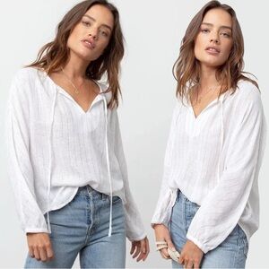 Rails Finn Linen Blouse in Rose Gold Stripe Size Small Metallic White Billowy